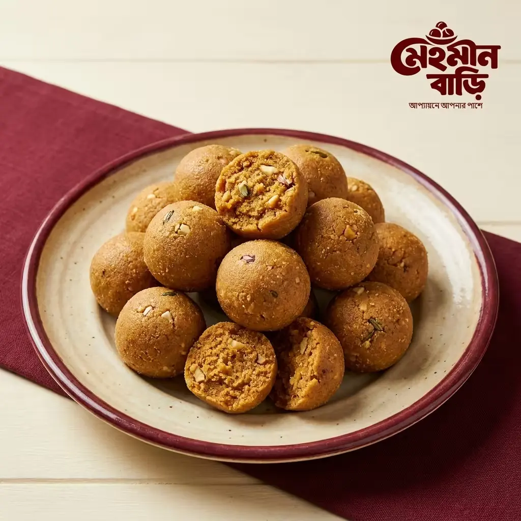 খাঁটি ঘিয়ে প্রস্তুত স্পেশাল বেসন লাড্ডু